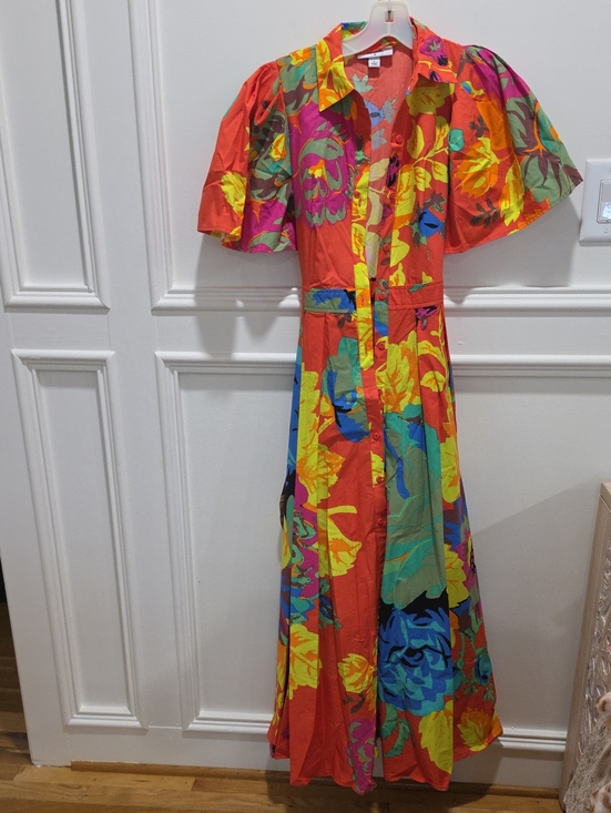 Christopher John Rogers Dresses & Skirts - Christopher John Rogers Coral Floral Button-Front Dress with Multicolor Print